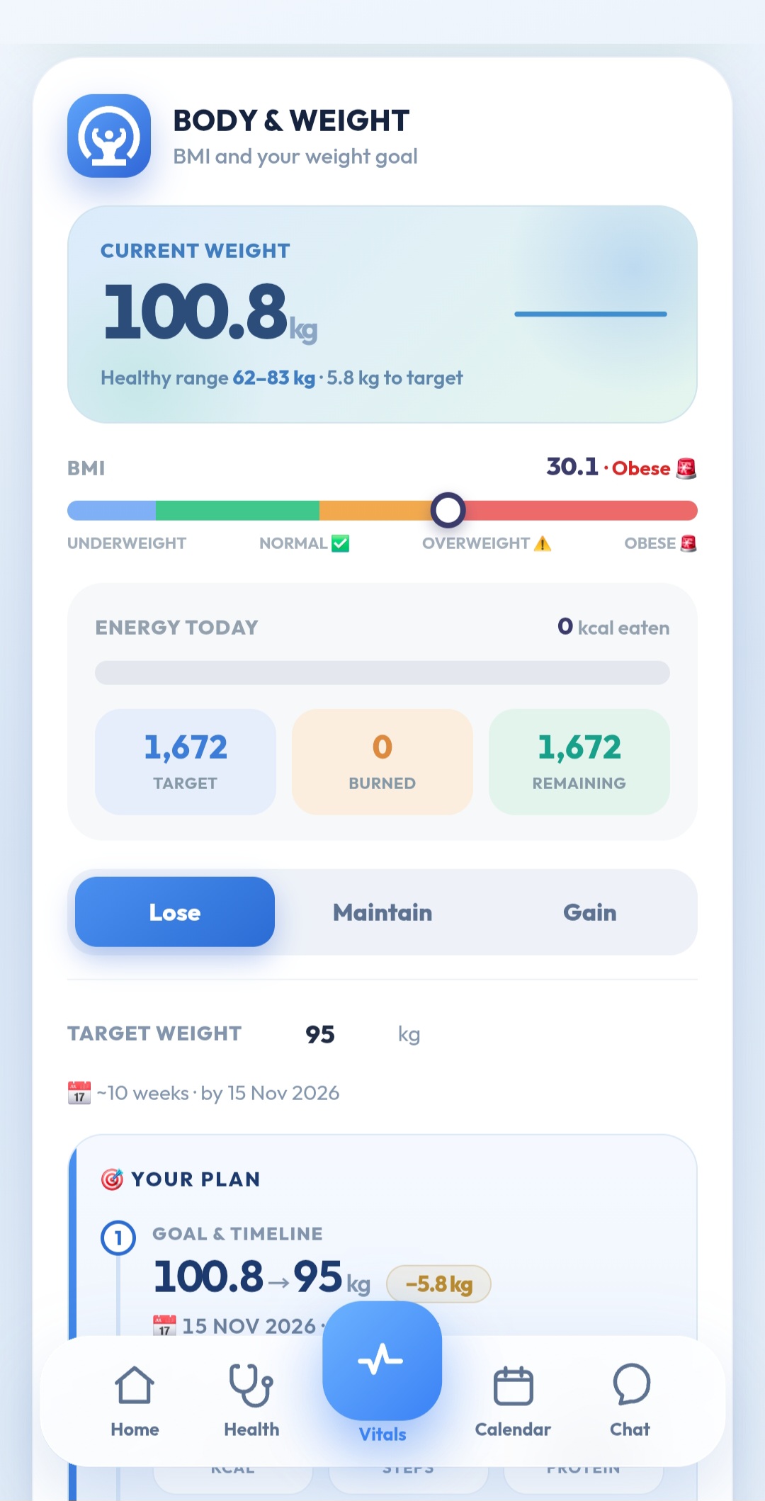 Body & Weight — BMI, healthy range and a safe, personalized weight-goal plan
