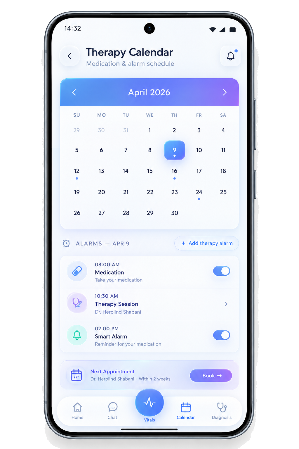 D Health — Therapy Calendar: medication and alarm schedule, appointments and smart alarms
